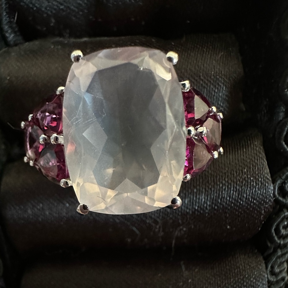 Sterling Silver Rose Quartz and Garnet Ring Size 9